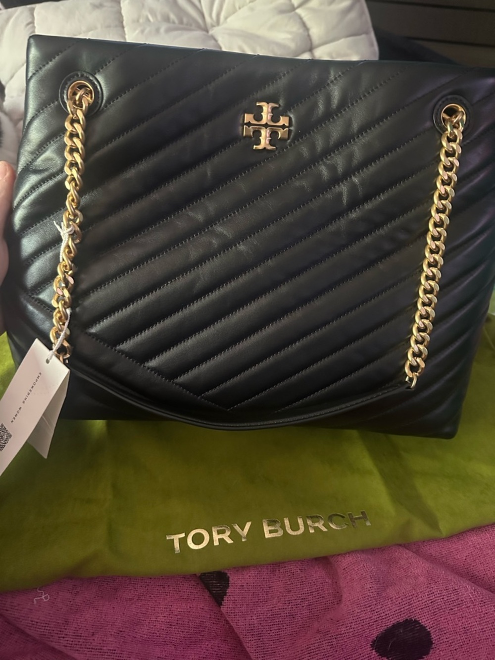 Tory Burch Black Quilted Leather Chain-Handle Tote